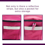 Insulated Front Basket Bag for Mobility Scooters, shown in close-up, displaying its durable ripstop polyester material with two pens inside the spacious, zippered main compartment.