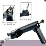 Spindle Steering Knuckle for the Coleman KT196 196cc 6.5 Hp Go-Kart; black metal object with a ball joint, part of the front suspension, showing close-up details of the pipe, cylinder, and nut.