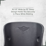 Seat for the Monster Moto / Mega Moto MM-K80 80cc Go-Kart: Black plastic bucket seat with logo and safety belt slots designed to securely support the rider.