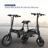 42 Volt Charger for Jetson® Bolt & Bolt Pro Electric Bicycles shown close-up with visible coaxial connector, designed for Lithium-ion batteries. Background includes two black bicycles on a road and cityscape.