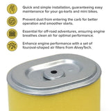 Carburetor with 24 mm Air Intake for the Realtree RTK200 Go-Kart, shown as a yellow and silver canister with text, featuring a black circle on its surface.