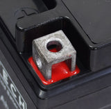 Close-up of a 12 Volt YTX4LB Replacement Sealed AGM Battery for Hyosung Scooters, showcasing its compact, maintenance-free design and sealed terminals, ideal for 50cc street scooters.
