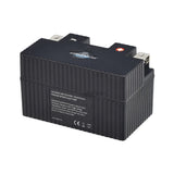 12 Volt 14 Ah YTX7A-BS Replacement Lithium-Iron (LiFePO4) Battery, featuring a sleek black rectangular design with white text, ideal for motorcycles and scooters.