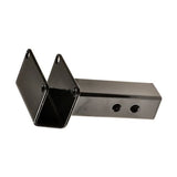 Basket Mounting Bracket Assembly for Jazzy and Jet Power Chairs with Limited Recline Seat, showing close-up of black metal bracket with holes, bolts, washers, nuts, and pull-pin.