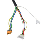 Close-up of the Hub Motor & Front Wheel Assembly for the Hover-1 Eagle Electric Scooter, showcasing multiple colored wires, connectors, and the solid urethane tire with shallow grooves.
