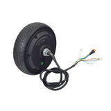36 Volt Front Wheel & Hub Motor Assembly for the Hover-1 Rally Electric Scooter, showcasing a wire-spoke rim, hub motor, connected cables, axle, and a solid 6.5x2 tire.