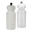 California Springs Bio Green Classic Twist Bottle, a close-up of a white plastic bottle with a black lid. This soft, squeezable bottle comes in 20 oz. or 26 oz. capacity, featuring a leakproof Duoflow design.