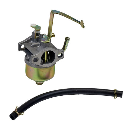 P15 Carburetor for the Realtree RT100 Mini Bike & RTK100 Go-Kart, featuring a lever and hose attachment, suitable for various Honda & Yamaha mini bikes and utility engines.