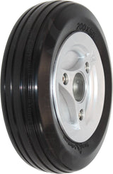 8x2 (200 x 50) Caster Wheel for Permobil M300, M300HD, & M400 Power Chairs featuring a black tire with a silver split rim, shown in close-up.