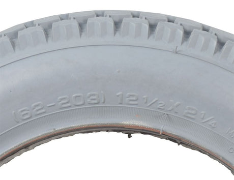 12-1/2x2-1/4 Foam-Filled Mobility Tire with C628 Knobby Tread; close-up showing grey rubber with detailed tread, suitable for mobility scooters and power chairs, non-marking, no inner tube needed.