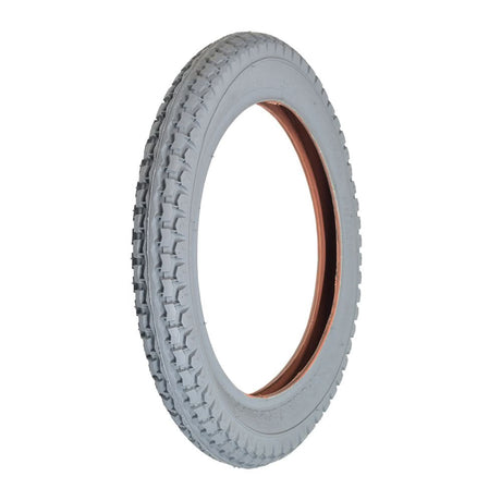 14x2.125 Pneumatic Mobility Tire with C628 Power Express Tread, featuring a grey rubber exterior and red rim, designed for mobility scooters and power chairs.