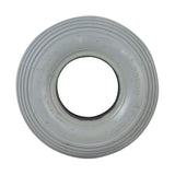 2.80/2.50-4 (9x3) Mobility Tire and Inner Tube Set with Ribbed Tread, showing a grey tire with a central hole, designed for mobility scooters and utility carts.