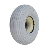 3.00-4 (10x3, 260X85) Foam-Filled Mobility Tire with K301 Ribbed Tread, showing a white circular wheel with a central hole and ribbed pattern, designed for mobility scooters and power chairs.