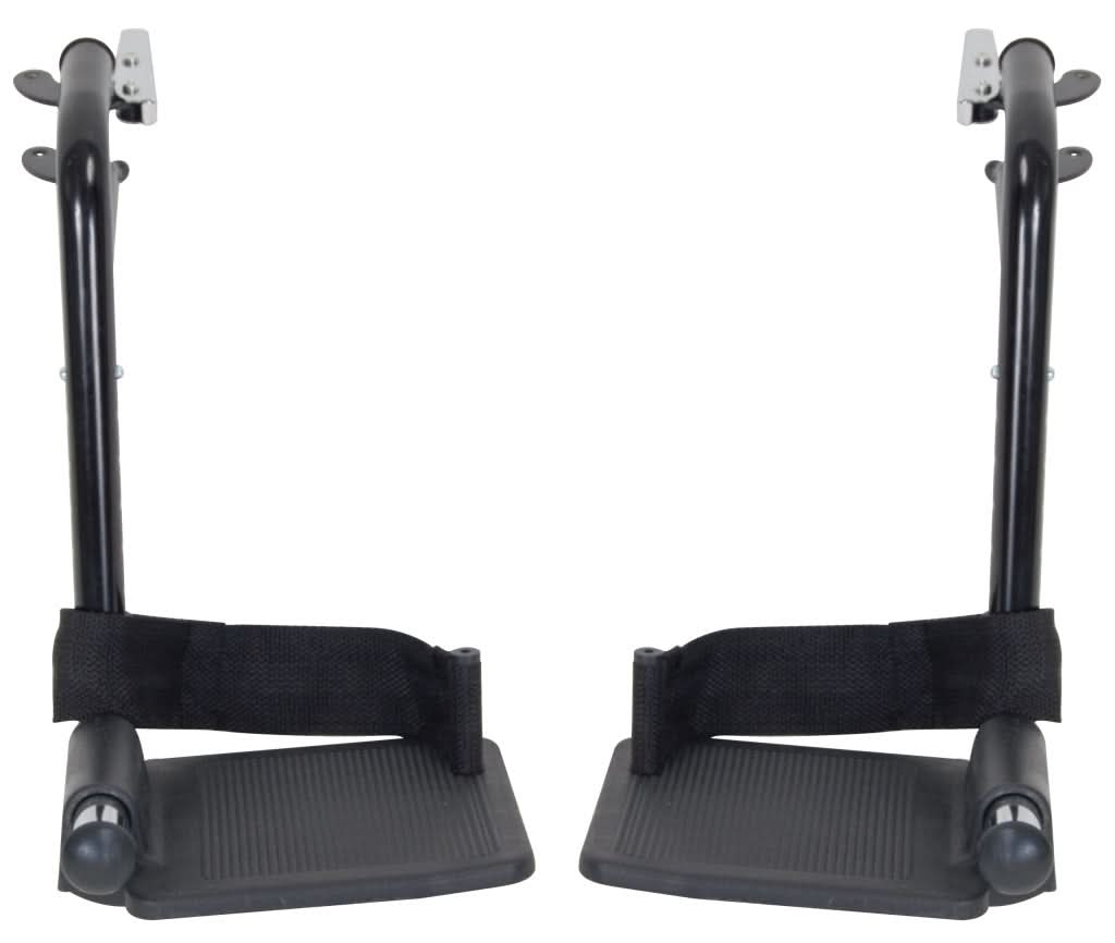 Tool-Free Swing-Away Footrest for Drive Medical Manual Wheelchairs (Set of 2), featuring height-adjustable black footrests with plastic foot platforms and removable heel loops.