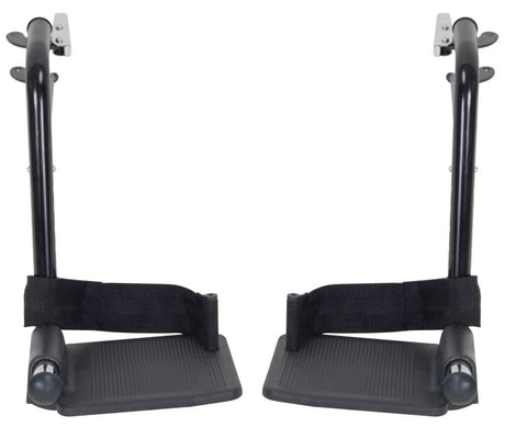 Tool-Free Swing-Away Footrest for Drive Medical Manual Wheelchairs (Set of 2), featuring height-adjustable black footrests with plastic foot platforms and removable heel loops.