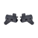 Backrest Pivot Brackets for Drive Medical Rollators (Set of 2) – Close-up view of two black plastic parts with holes, designed as replacement backrest pivot brackets for rollators.