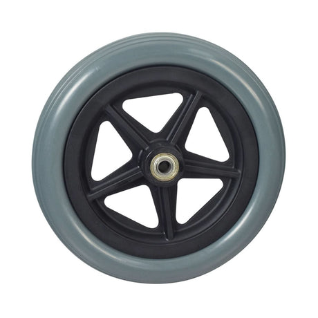 Rear Caster for the Drive Super Light Folding Transport Chair, featuring a black rim and durable design, ideal for smooth mobility.