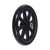 Rear Caster Wheel for the Drive Medical Adult Knee Walker, Go-Lite Bariatric Steel Rollator, & Cirrus IV Wheelchair; features a black wheel with a silver metal center and pre-installed 608ZZ bearings.