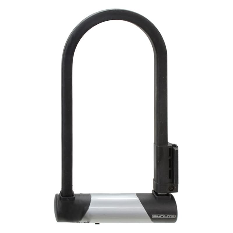 Defender Standard U-Lock with Bracket, a sturdy black and silver bike lock, ideal for securing bikes and scooters.