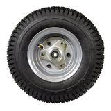 Razor Dirt Quad Front Wheel Assembly (Versions 1 - 18) featuring a black tire with a silver rim, includes tire, tube, and rim; close-up of the complete front wheel assembly.