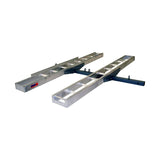 Double Aluminum Dirt Bike & Scooter Carrier displayed with two metal ladders, designed for easy transport of up to 600 lbs, featuring a 49 ramp and rust-free aluminum construction.