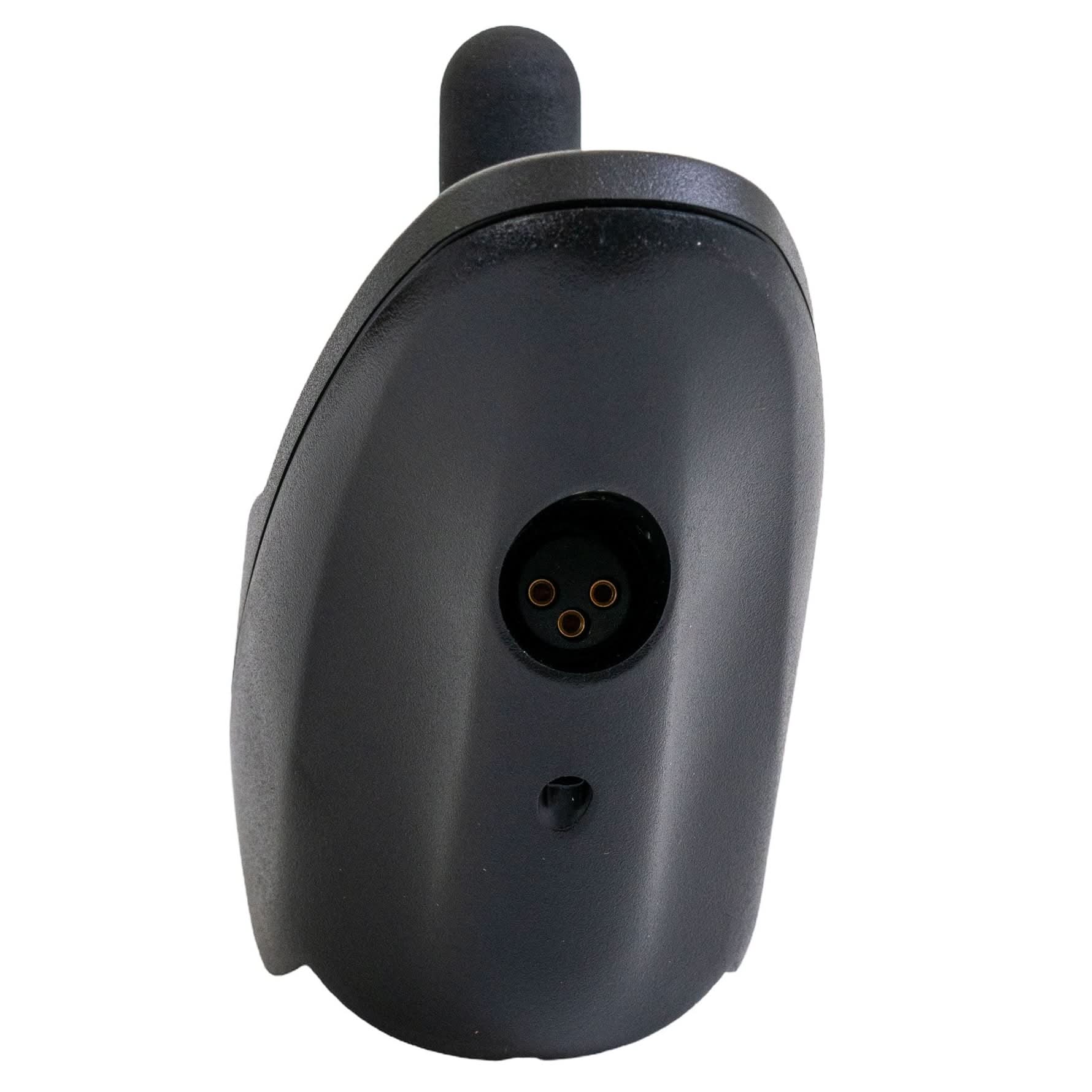 Close-up of SPJ+ Joystick for Invacare Power Chairs, showing a black device with a small round connector, highlighting the external similarity to the Dynamic Shark joystick but with distinct incompatibilities.