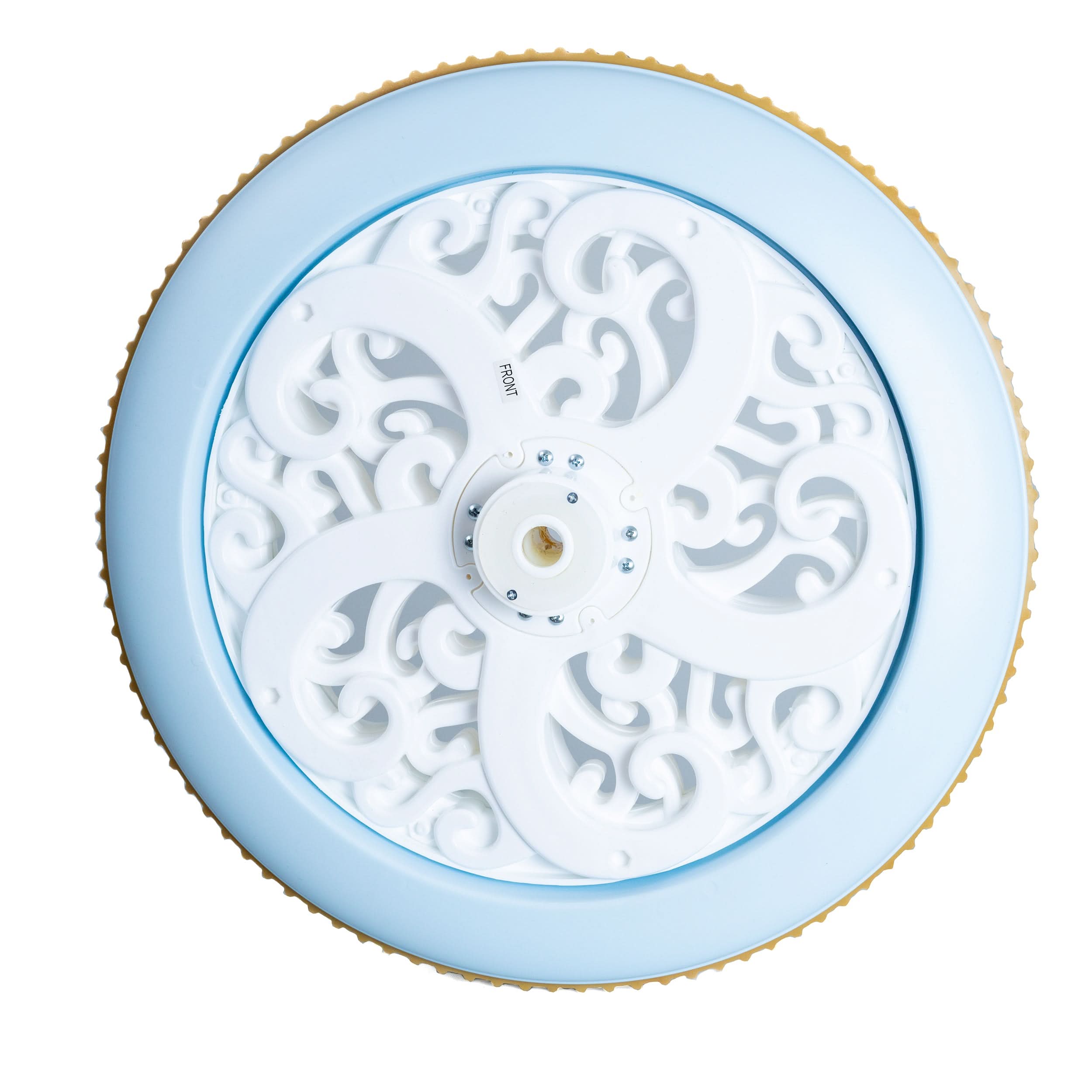 Front Wheel for the Dynacraft Disney Princess Cinderella Electric 24V Carriage, featuring a circular design with white filigree spokes and a ridged outer strip around the circumference.