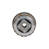 Close-up of a Clutch Assembly with 5 Plates for 110cc, 125cc, 150cc, & 200cc ATVs & Dirt Bikes, showing a metal gear with a central nut and multiple screws.