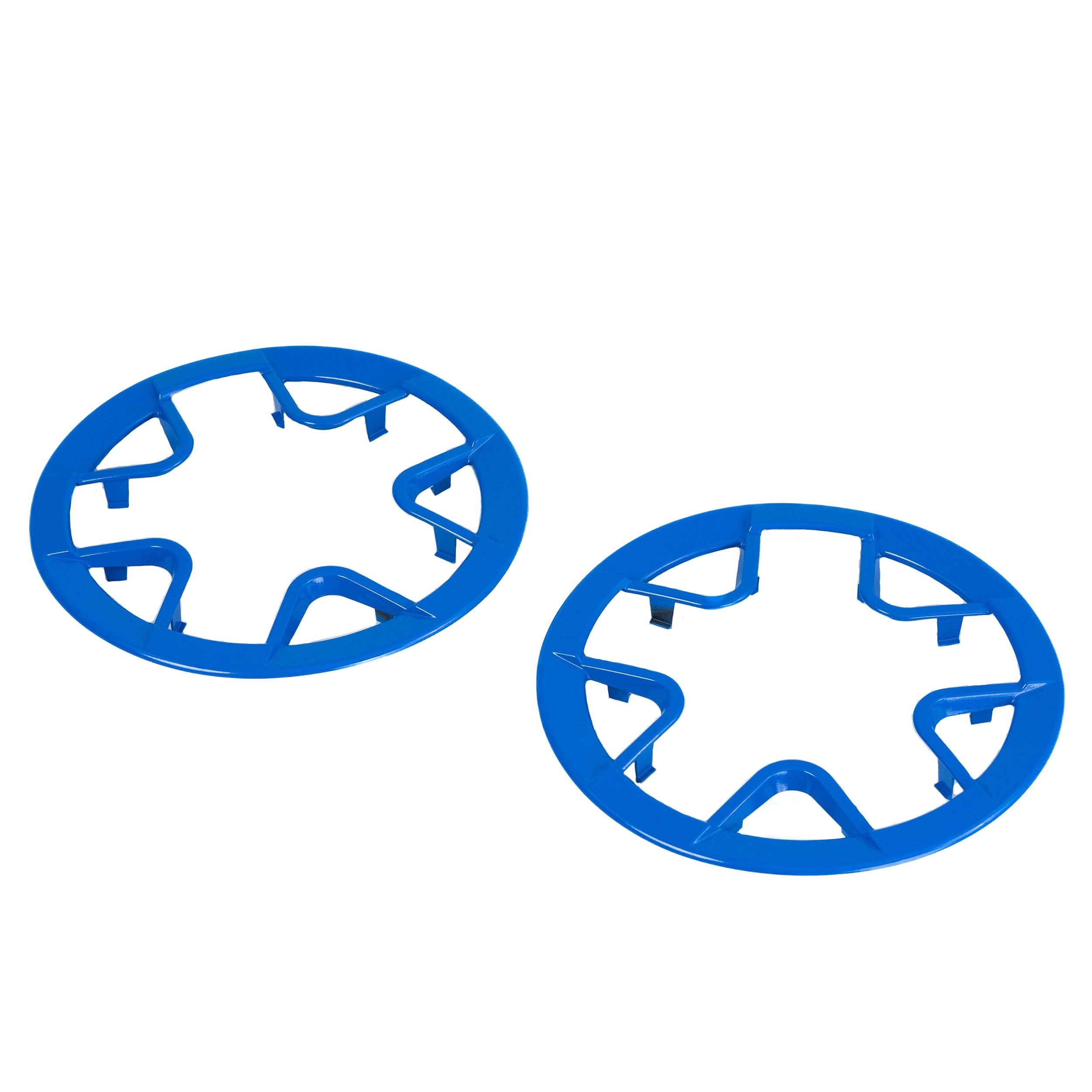 Blue Drive Wheel Rim Insert for the Invacare TDX SP2 Power Chair, featuring two blue circular objects with four holes, designed to accentuate and highlight the power chair's dark gray/black hub.