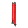 60 Seat Belt for Go-Karts featuring a durable red nylon webbing with black handles, a push button buckle, and metal rings for secure 2-point attachment.