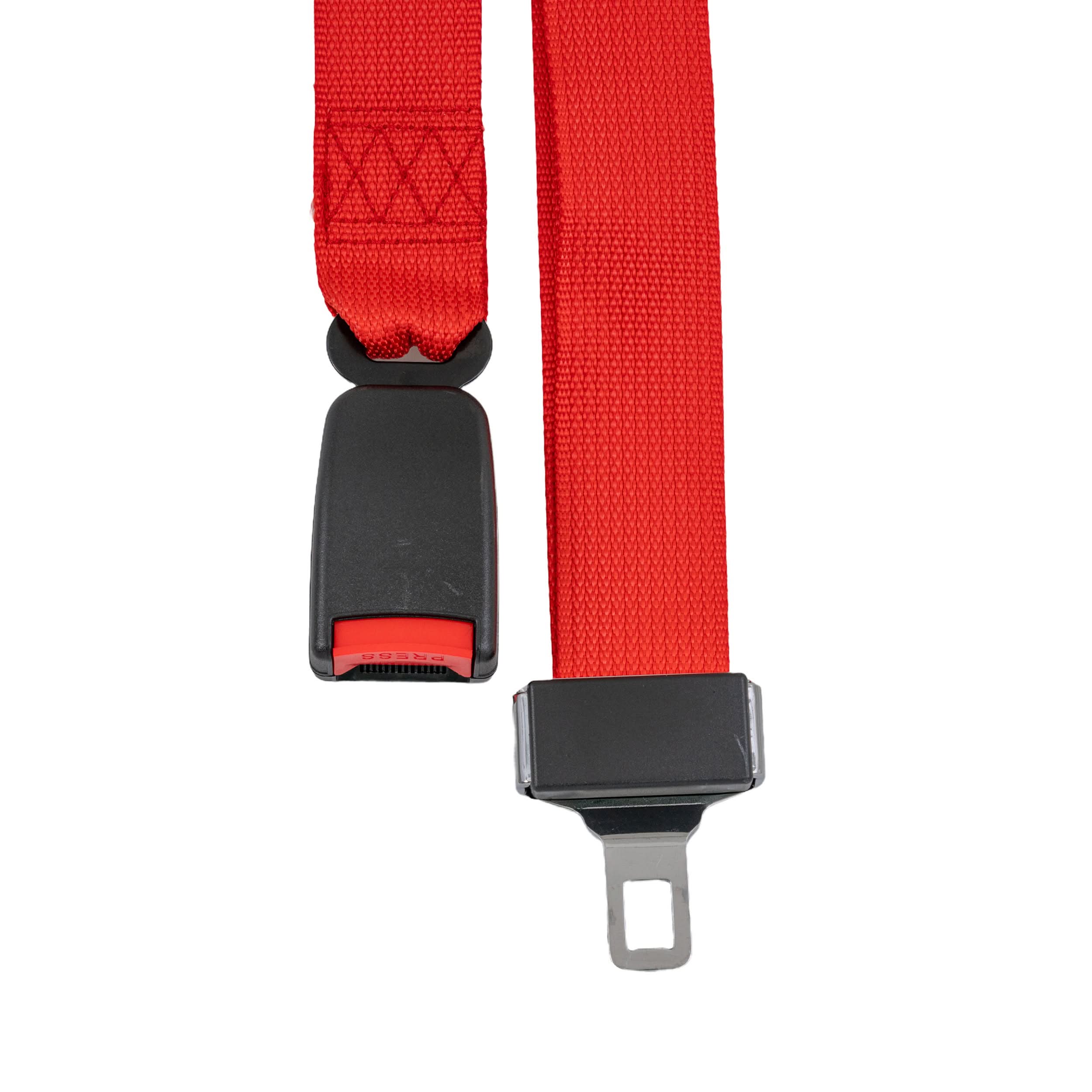 60 Seat Belt for Go-Karts, featuring a close-up of a push button buckle on durable 2 nylon webbing, designed for secure 2-point attachment to go-karts.