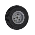 Razor Dirt Quad Front Wheel Assembly (Version 19+), featuring a black tire with a silver rim, complete with hub, bearings, and tread for optimal performance.