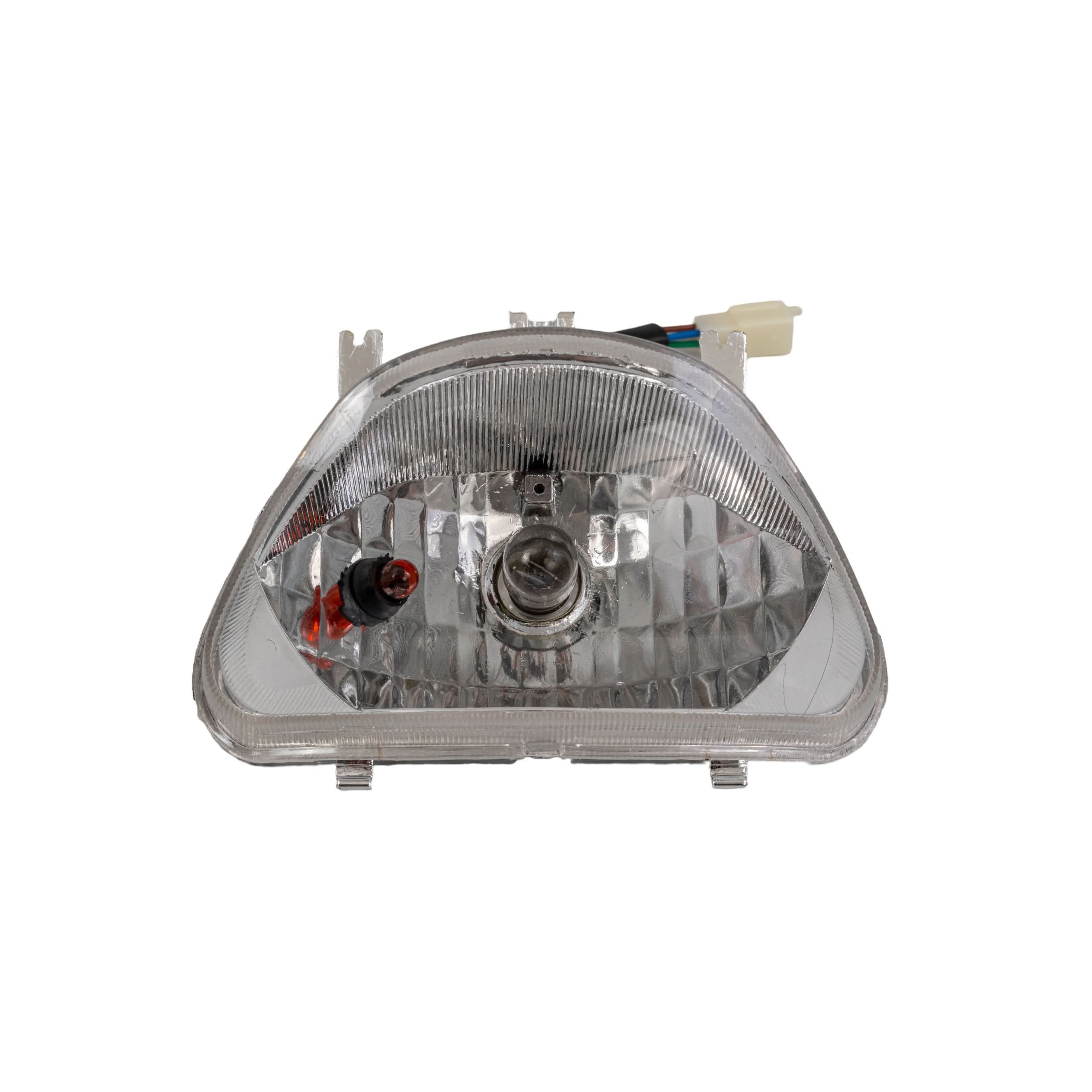 Headlight for 110cc Coolster & TaoTao ATVs (select models), featuring visible wires and a close-up view of the bulb, suitable for enhancing safety in low light conditions.