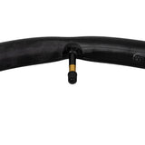 20x1-1/8 Bicycle Inner Tube with Straight Schrader Valve from Sunlite, shown close-up in black, highlighting the valve and tube texture.