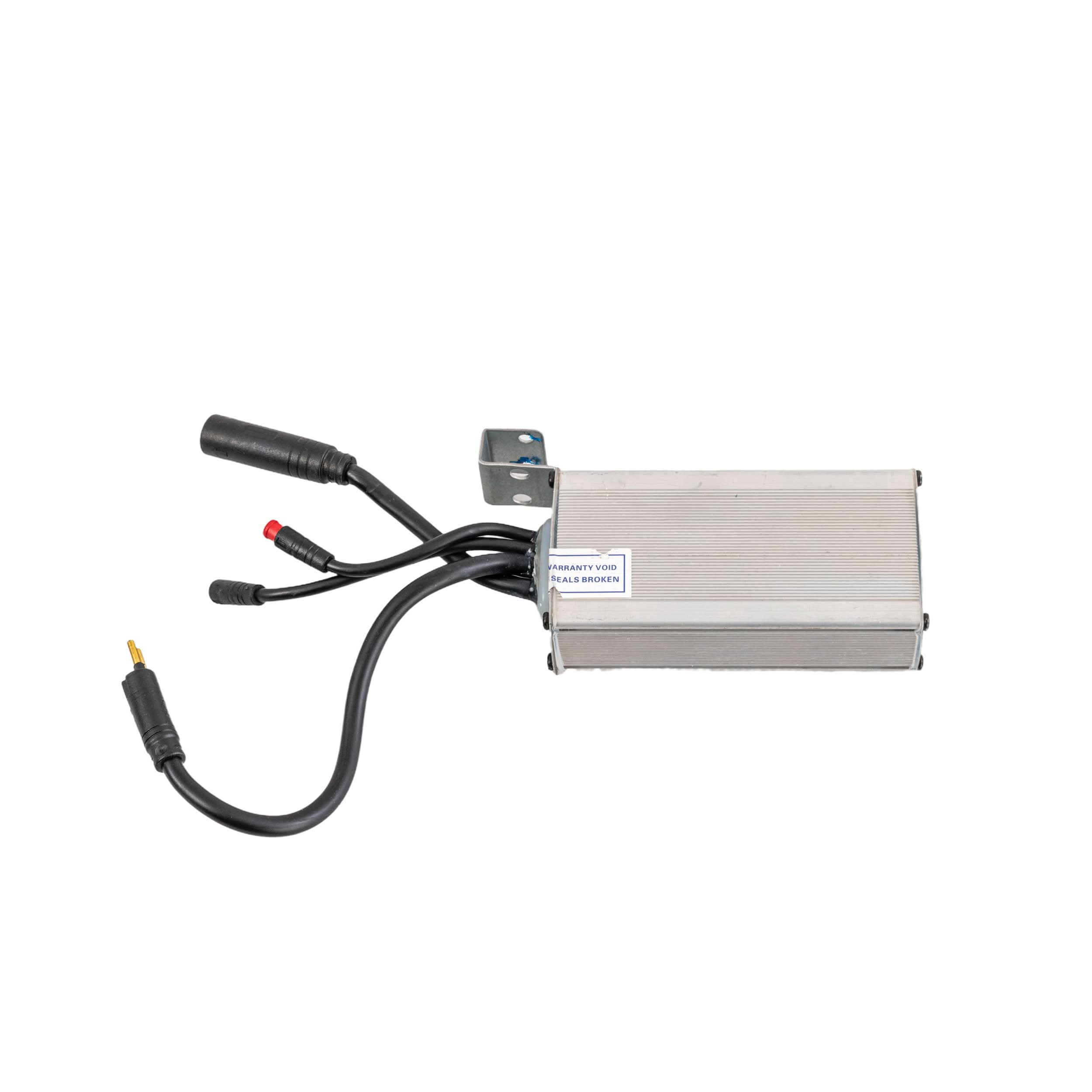Control Module for the GOTRAX G4 and GMAX Electric Scooter, featuring a silver metal box with black wires and a blue and white label.