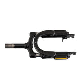 Front Fork for the GOTRAX Flex Electric Scooter, showcasing a sleek black metal fork with an integrated handle, and close-up views of its sturdy metal components.