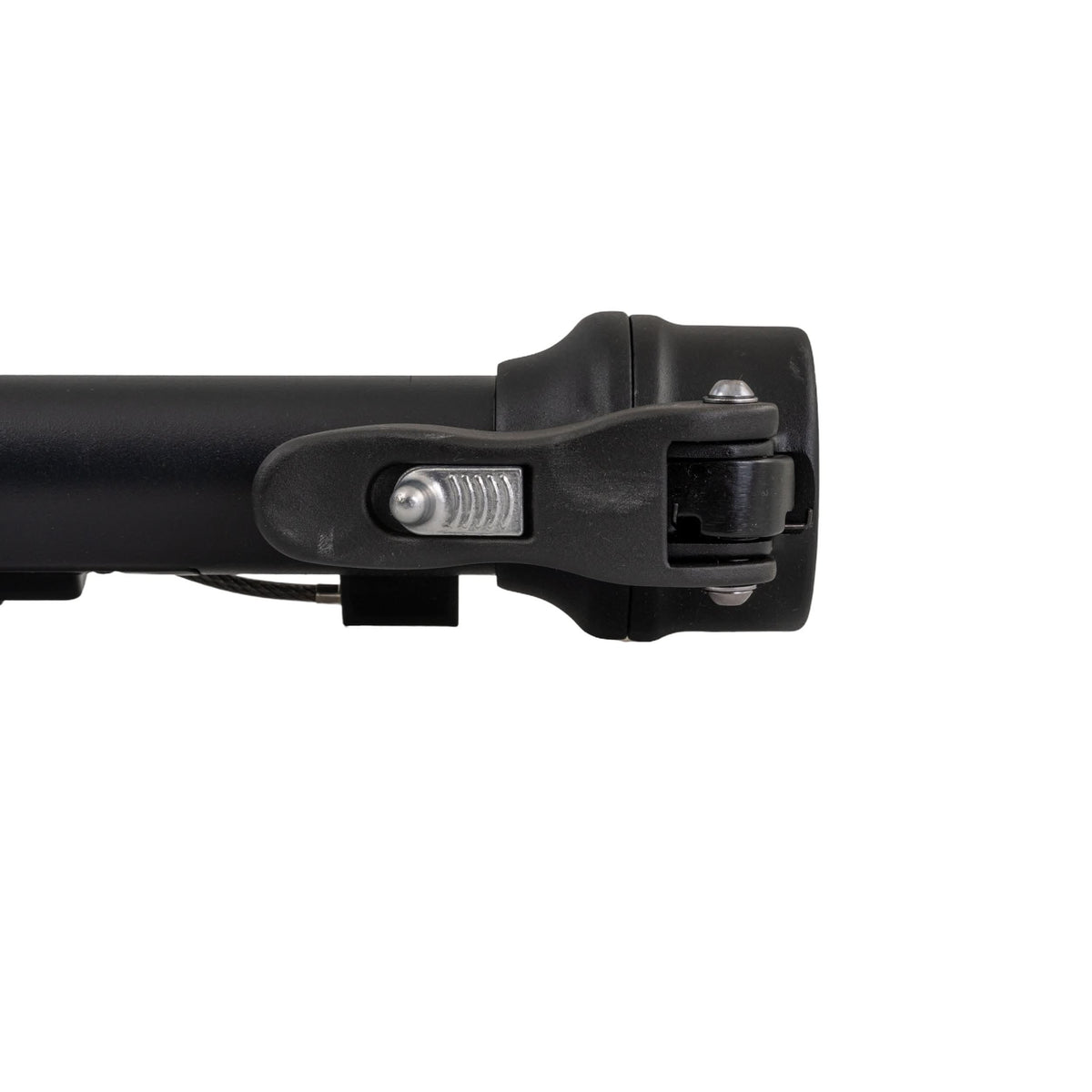 Close-up of the Folding Stem with Number Wire Security Lock for the GOTRAX G4 and GMAX Electric Scooter, highlighting the black hinge and metal components.
