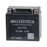 12 Volt YTX5L Replacement Sealed AGM Scooter, ATV, and Dirt Bike Battery visible with a QR code and white text on a black body, offering maintenance-free, heat-resistant, and vibration-resistant performance.