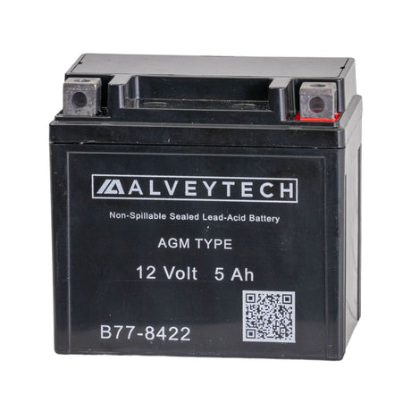 12 Volt YTX5L Replacement Sealed AGM Scooter, ATV, and Dirt Bike Battery visible with a QR code and white text on a black body, offering maintenance-free, heat-resistant, and vibration-resistant performance.