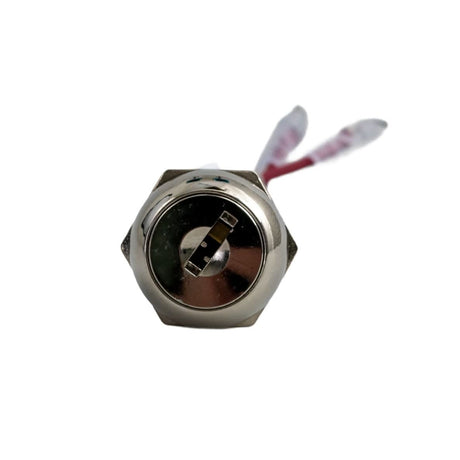 Close-up of the Key Switch with Keys for the Golden Technologies Companion I (GC240) and II (GC340, GC440) Scooters (Type 2), showing the key inserted into the keyhole.