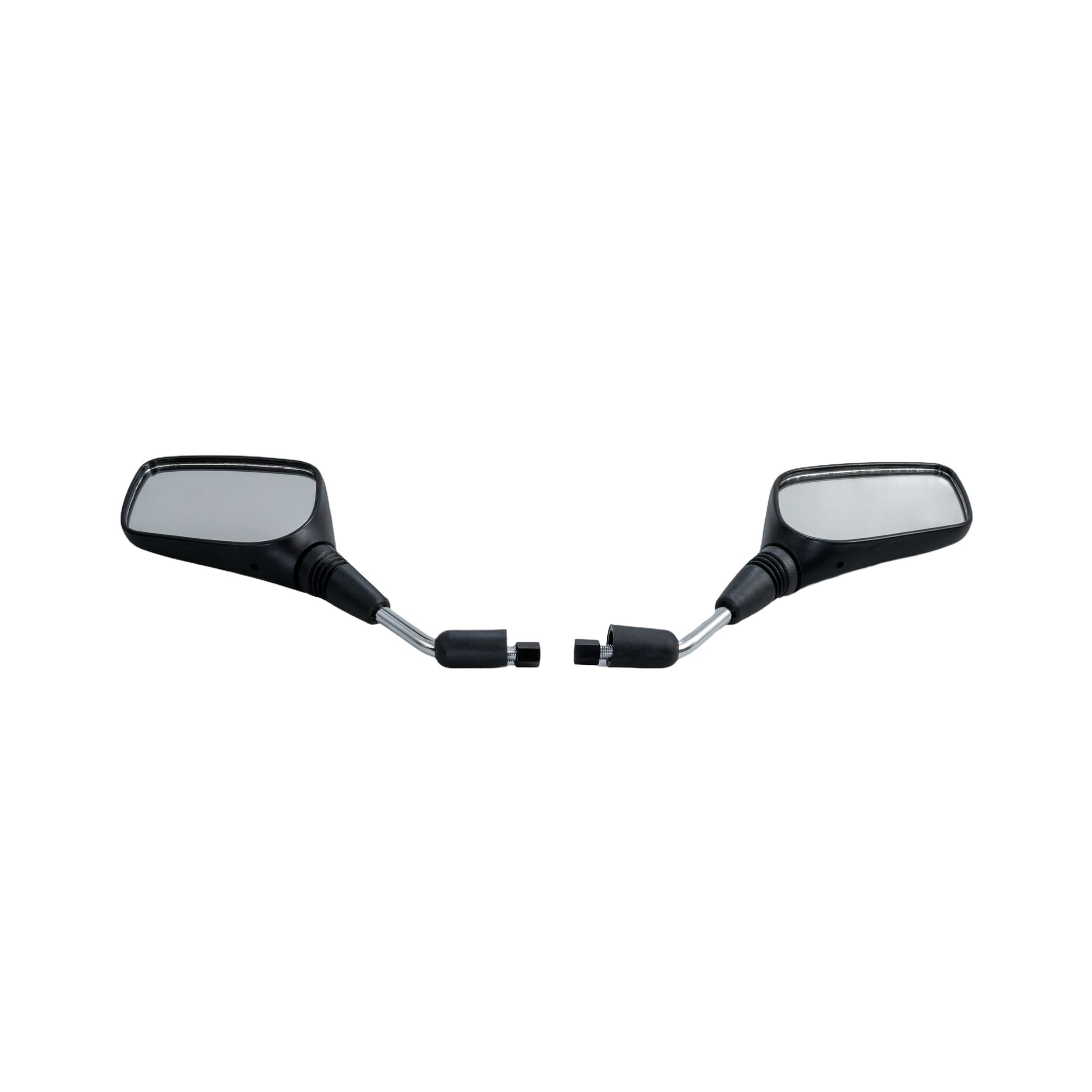 Mirror Set for the Golden Eagle (GR595) Mobility Scooter: A broken side view mirror with a black rectangular design and handle, showing close-up details of the metal rod and mirror frame.