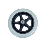 8x2 (200x50) Pneumatic Gray Caster Wheel Assembly with 608RS Bearings and Black Split Rim, featuring a ribbed Primo tire, suitable for power chair casters with 5/16 axle.