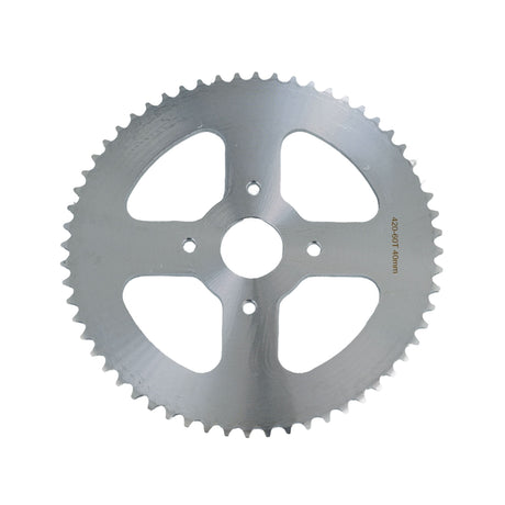 Close-up of the #40/41/420 Chain - 60 Tooth Rear Sprocket for Mini Bikes, showing detailed metal gear teeth designed for durability and heavy-duty use.