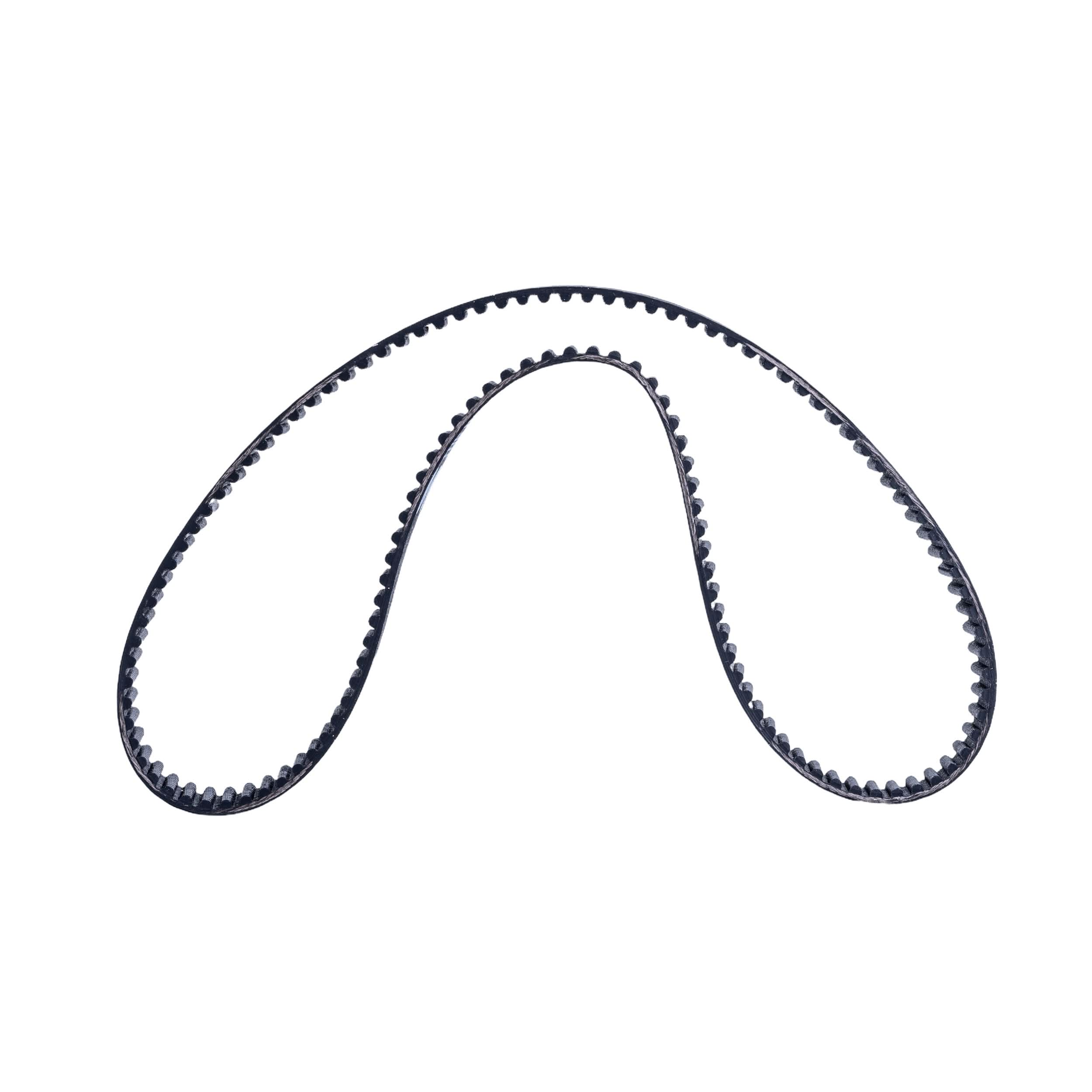 650-5M/15 Drive Belt, shown close-up with a curved design, featuring 130 teeth spaced 5 mm apart, measuring 650 mm in circumference and 15 mm wide.