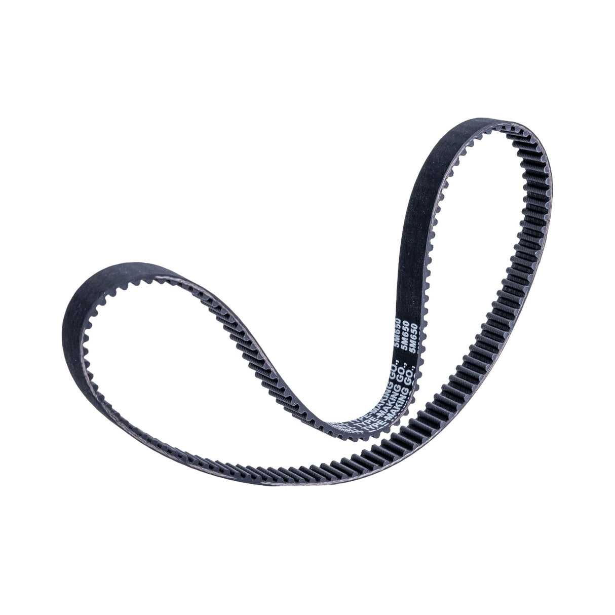 650-5M/15 Drive Belt: Close-up showing a black belt with white text, featuring 130 teeth spaced evenly, suitable for various electric scooters.
