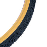 Close-up of the 26x1-3/8 Black/Gum Hybrid Nimbus Bicycle Tire, showcasing detailed tread and rim, emphasizing its durability and quality as a replacement tire.