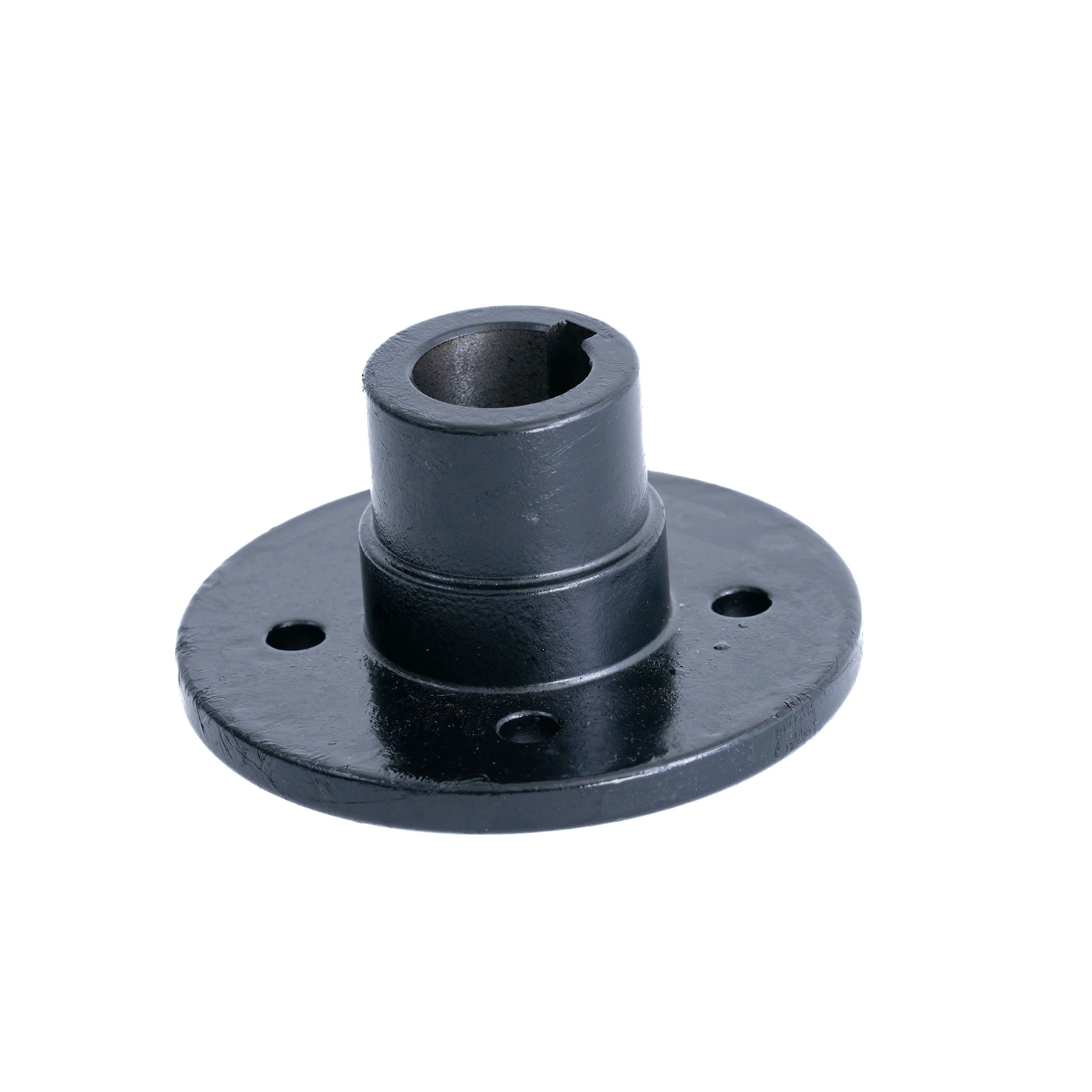 Rear Hub for Shoprider Sprinter XL4 Deluxe, a black metal cylinder with a central hole, designed to mount scooter wheel assembly rims to the transaxle assembly using four hex head bolts (not included).