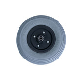 8x2 (200x50) pneumatic caster wheel assembly with bearings for Invacare power chairs, featuring a black rim and sturdy design, ideal for a smooth, flat-free ride.
