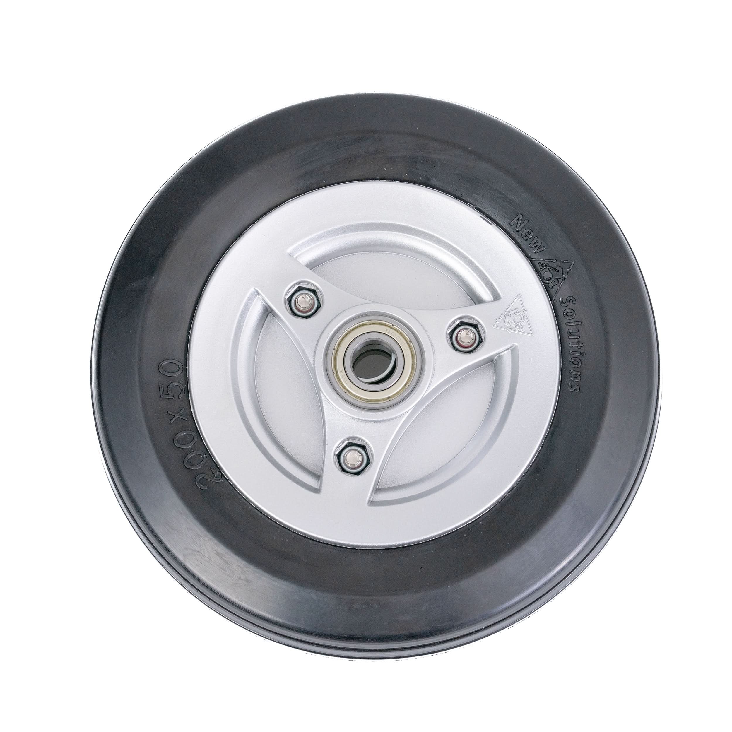 6x2 (150x50) Caster Wheel for Permobil M300 & M400 Power Chairs featuring a black split rim, visible screws, and included mounting hardware and center plug dust cap.