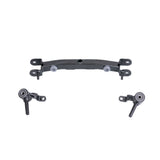 Front Axle Assembly for Jazzy Zero Turn & Pride Zero Turn 8 Mobility Scooters, featuring a metal frame with screws, black metal components with holes, and black and silver wheels.
